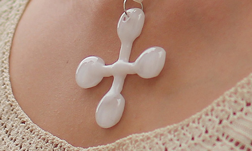 Ivory glass jewelry cross, handcrafted